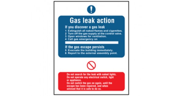 Gas Leak Action Instruction Safety Sign - 1 Plastic Sign (300 X - View #5